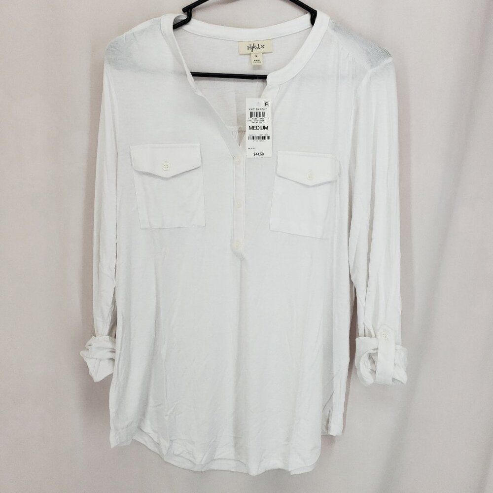 Style & Co Long Sleeve Shirt Medium Bright White (AT)